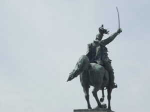 A general on horseback is immortalized in Venice, Italy.